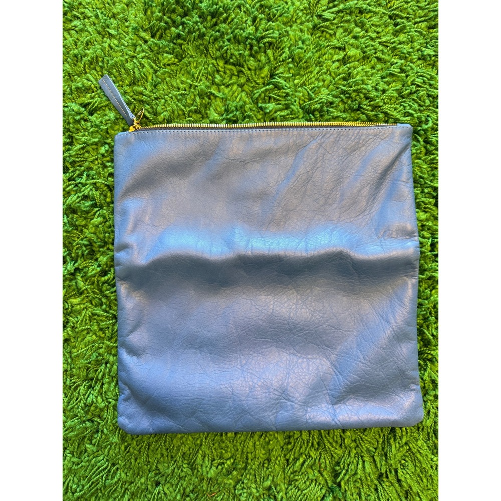 Clare V‎ Los Angeles.Foldover Clutch Womens Blue  Leather Zip Pouch Handbag